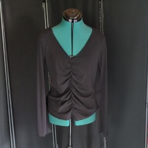 Ice Black Ruched V-Neck Blouse